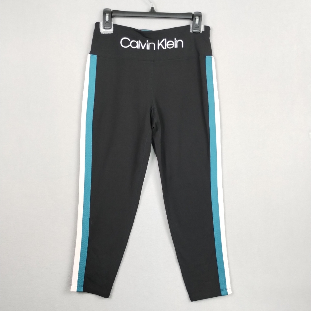 Calvin Klein Women Large Capri Leggins Performance Black Blue Pink-White Stretch